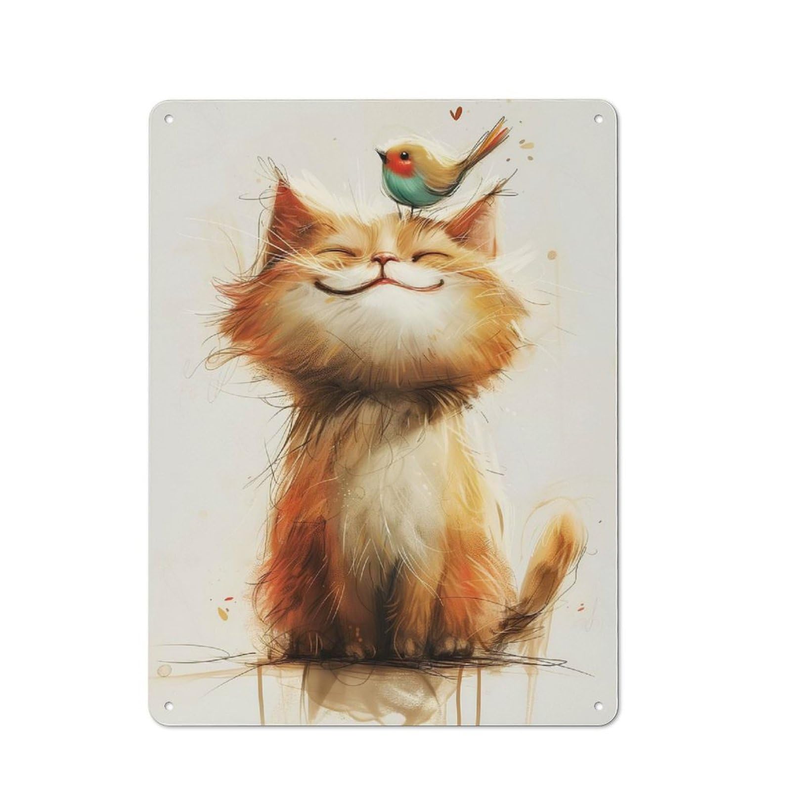 Junmoney Style Tin Wall Plaque 40X30cm With The Cat And The Bird For Garage Wall, With Clear Vintage Wall Decor Character