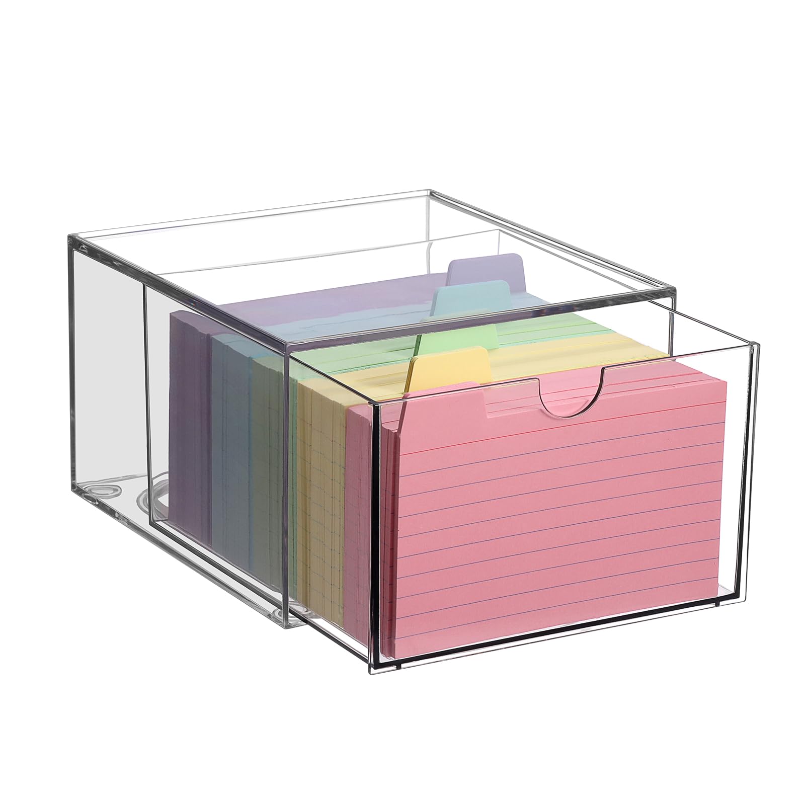 BTSKY Clear 3 x 5 Inch Index Card Storage Drawer Plastic Index Card Box for Office Desk Notecard Box Recipe Flashcards Holder, Recipe Notecard Storage Box Photo Holder Organizer