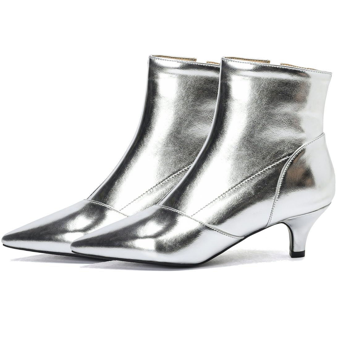 Shiny Metallic Glitter Boots for Women,Dress Boots Low Heel Kitten Heel Pointy Toe Ankle Boots Silver,Gold