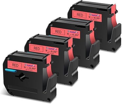 USUPERINK 4 Pack Compatible for Brother P Touch M Tape M-K421 MK421 M421 M-421 9mm 3/8 Inch 0.35 Red Label Tape for PT-65 PT-65SB PT-65SCCP PT-65SL PT-65VP Label Maker Tape Black on Red