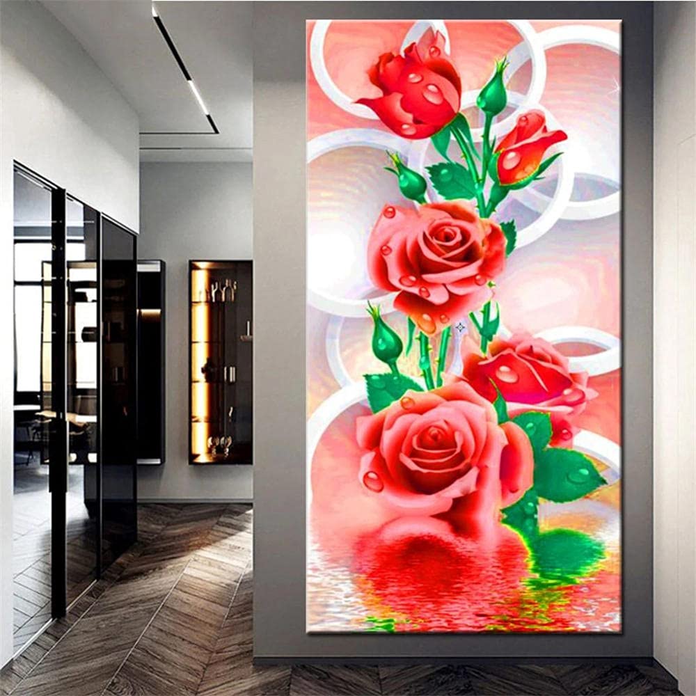 Demiawaking 5D Diamant Kreuzstich Malerei DIY – Rote Rose, 30x40 Cm, Inkl. Strass Und Werkzeug