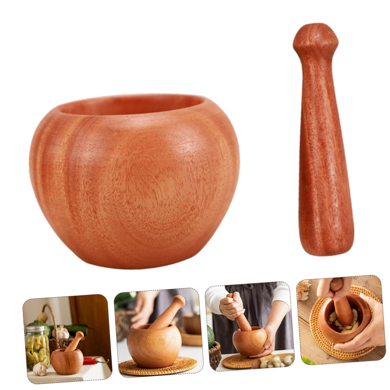 STOBAZA 1set Wooden Garlic Manual Mortar Pestle Kit Mashing Tool for Cooking Easy to Store for Housewarming