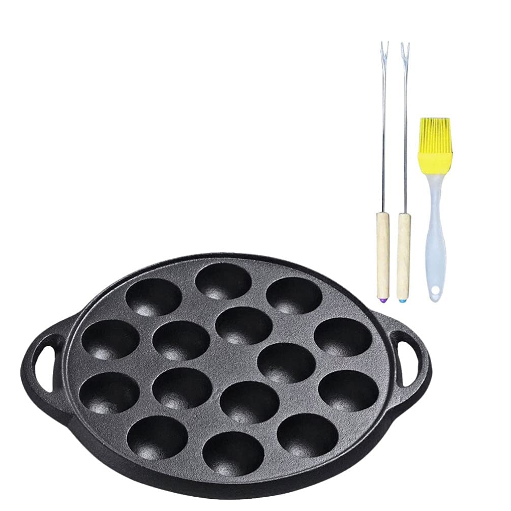 EdirFtra Escargot Baking Dish, Escargot Dining Set, 15 Holes Cast Iron Escargot Dish with Forks and Brush, Uncoated frying plate for Home BBQ Restaurant