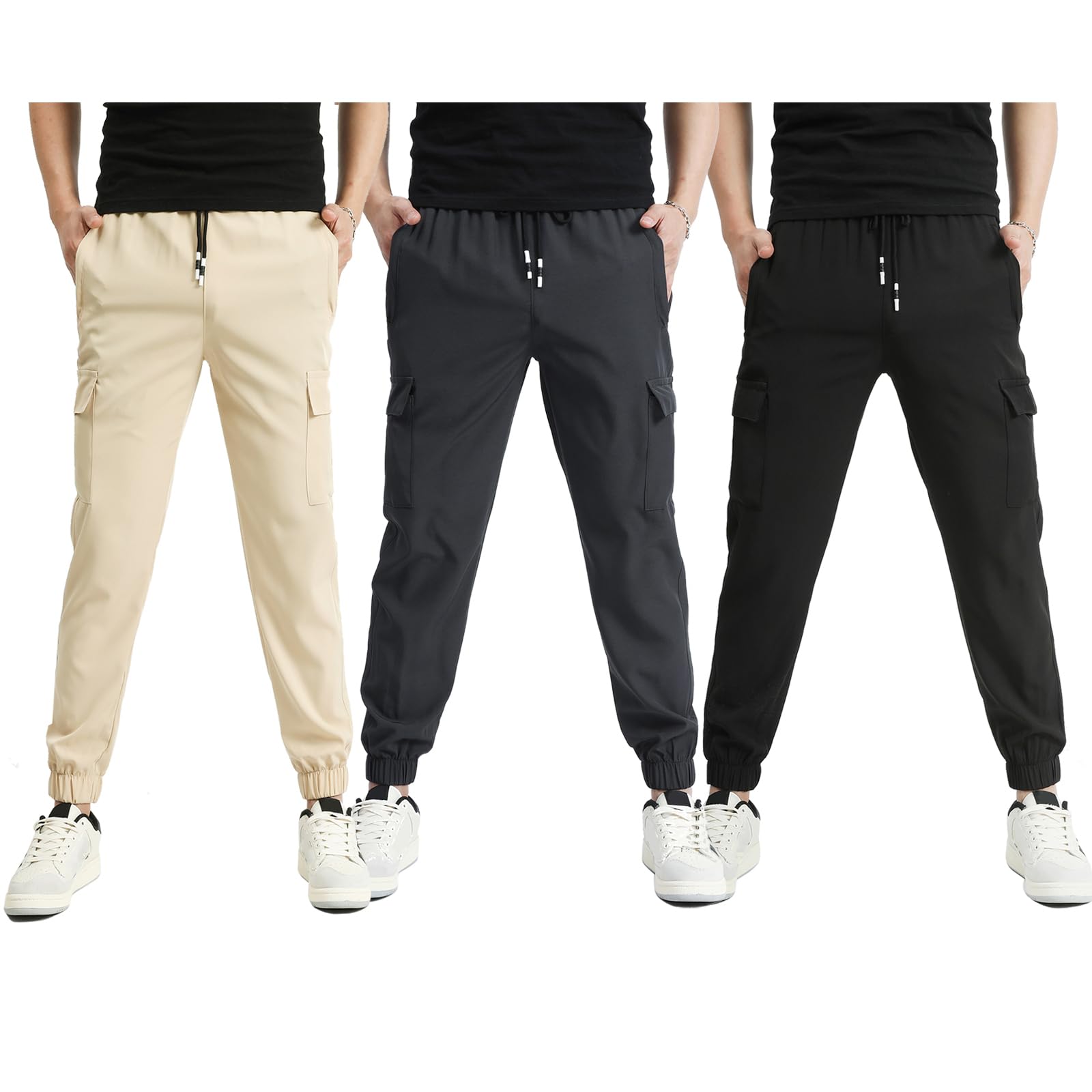 Boys Cargo Joggers Pants Outdoor Youth Quick Dry Hiking Pants Lightweight Athletic Pants with Zipper Pockets