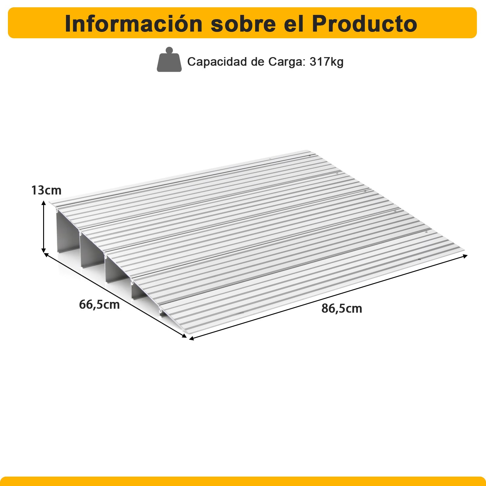 COSTWAY Rampa de Umbral de Puerta, Rampa de Umbral Ajustable de Marco de Aluminio Resistente, Superficie Antideslizante, Capacidad de 317 KG, para Sillas de Ruedas y Sillas Eléctricas (Altura 13 cm)