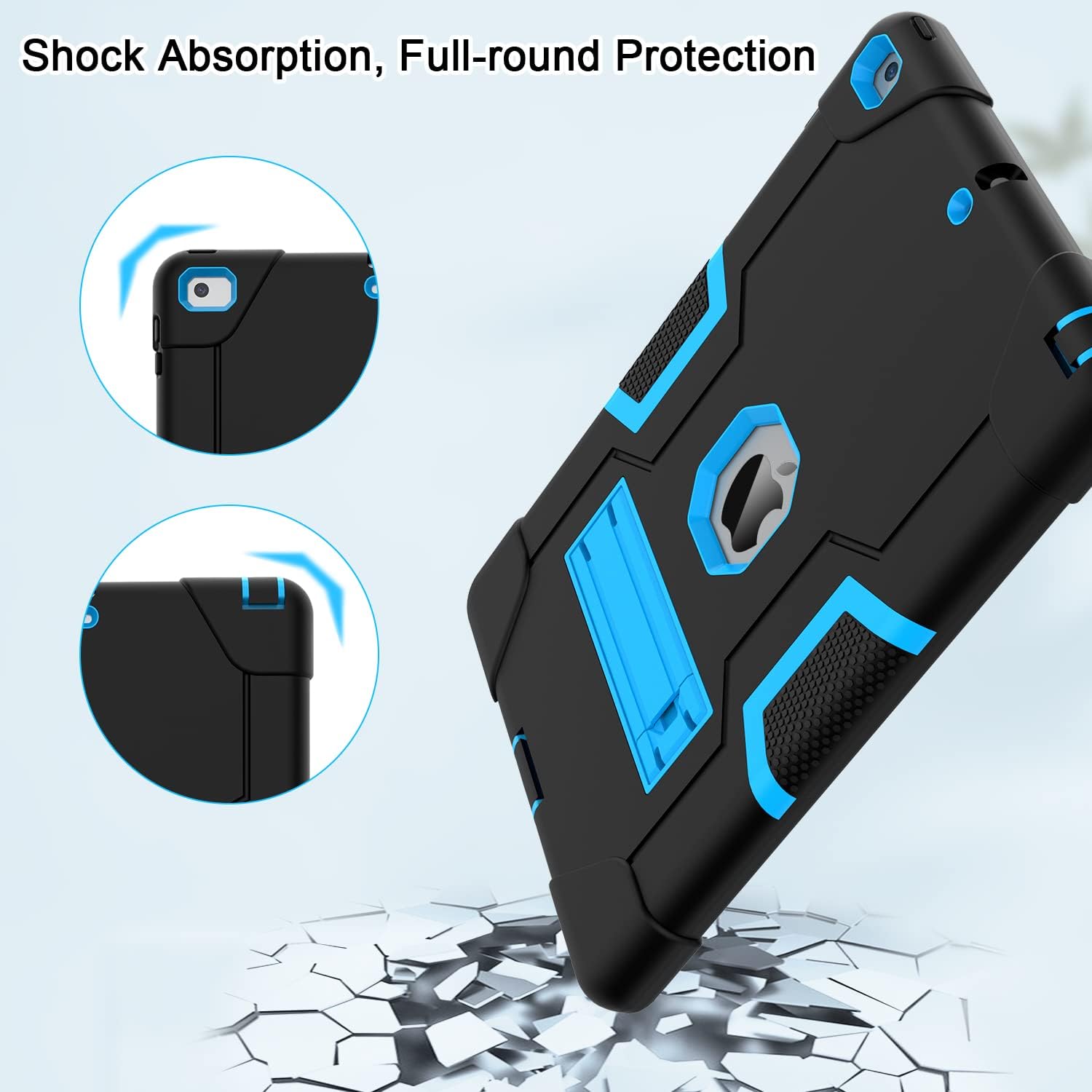 OKP Case for iPad 6th Generation/iPad 5th Generation/iPad 9.7 inch/iPad Air 2, Shockproof Case for iPad 9.7 inch 2018/2017 with Kickstand, Black+Blue | Shockproof Case, with Kickstand, Black+Blue - Image 6