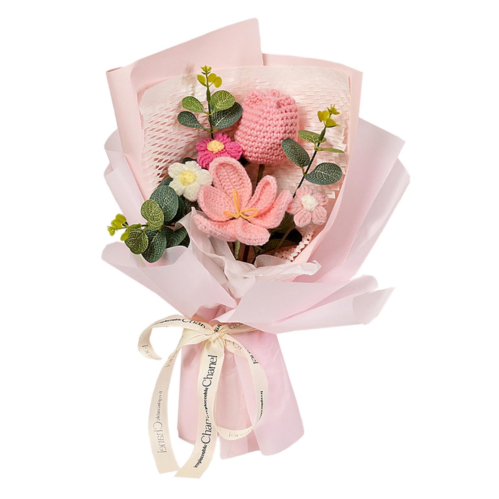 TWISAXC Vibrant Handmade Knitted Bouquet Crochet Flowers Beautiful Arrangement Decoration For Parties And Homes Cute Knitted Flower Bouquet Artificial Flowers