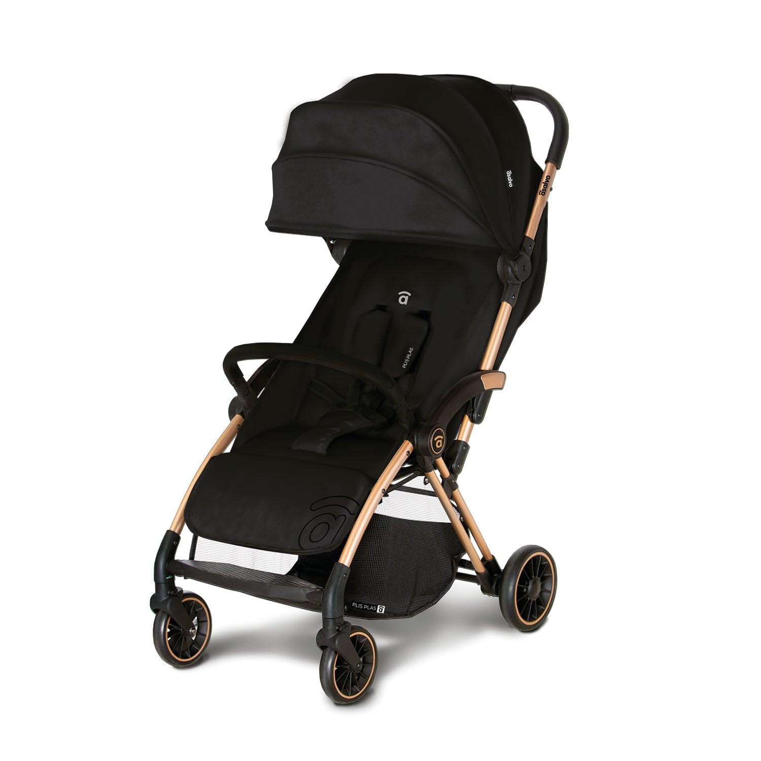Silla de Paseo Ligera para Bebé desde Nacimiento, Carrito Bebé Plegado Automático con Una Mano, Capota UPF50+ con Ventana, Respaldo Reclinable y Suspensión – Asalvo PLIS PLAS Dorado