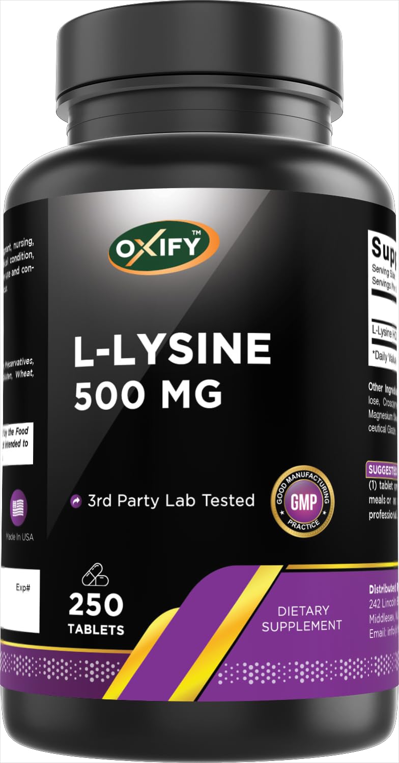 Oxify L-Lysine 500 mg, 250 Tablets