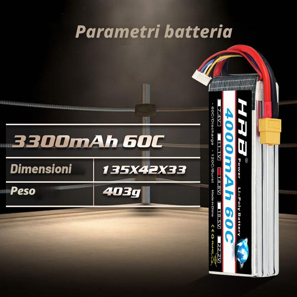HRB 2PCS 4S Lipo Batteria 14.8V 4000mAh 60C XT60 Connettore A+ Grade Lipo Batteria per RC Truggy Drone Barca Camion Multirotori Hexacopter Octocopters Aereo