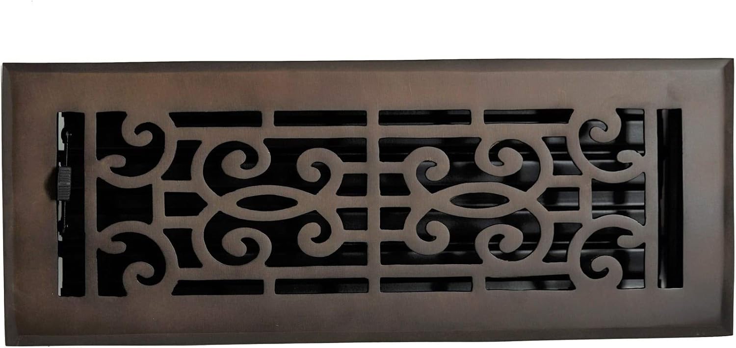 Madelyn Carter Baroque Floor and Wall Registers - Oil Rubbed Bronze (Cast Brass Core) 4" x 12" (Overall Size: 5-1/2" x 13-1/2")