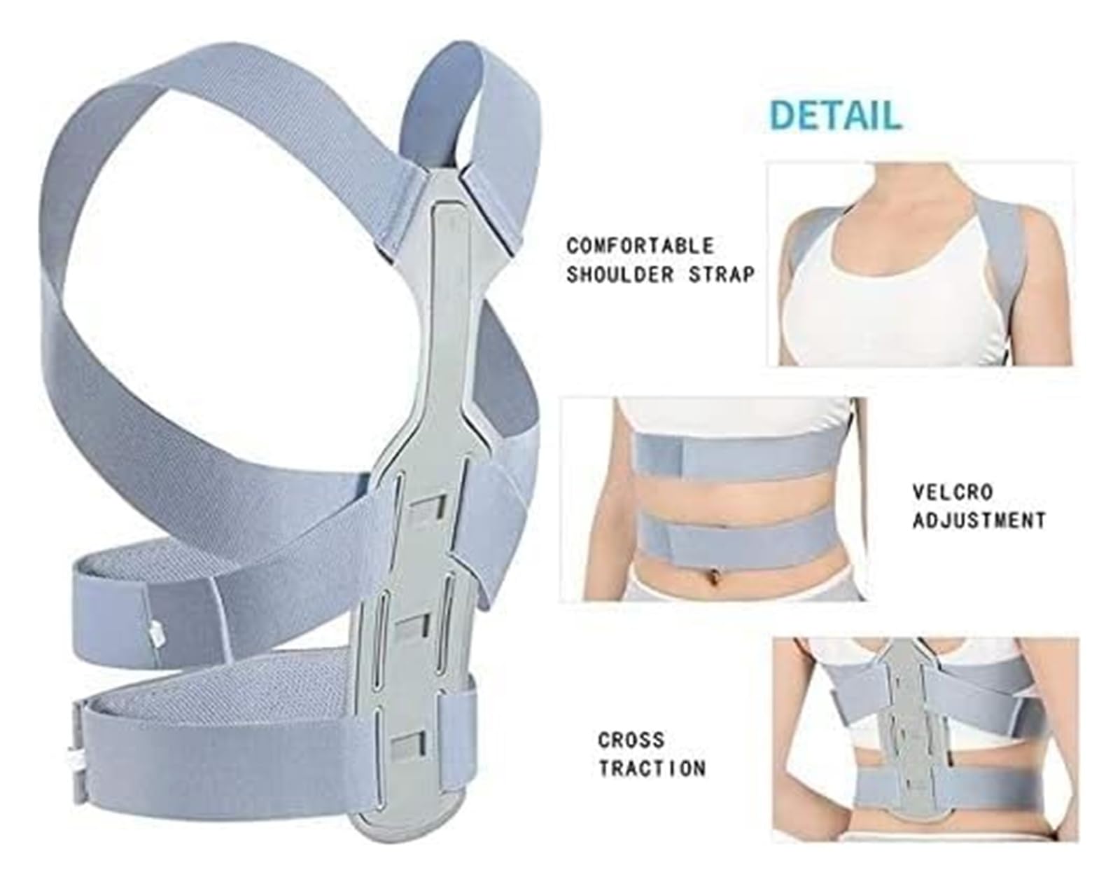 Correttore Postura Uomo Donna, Cintura di Supporto for la Schiena, correttore posturale Regolabile(Blue,Large)