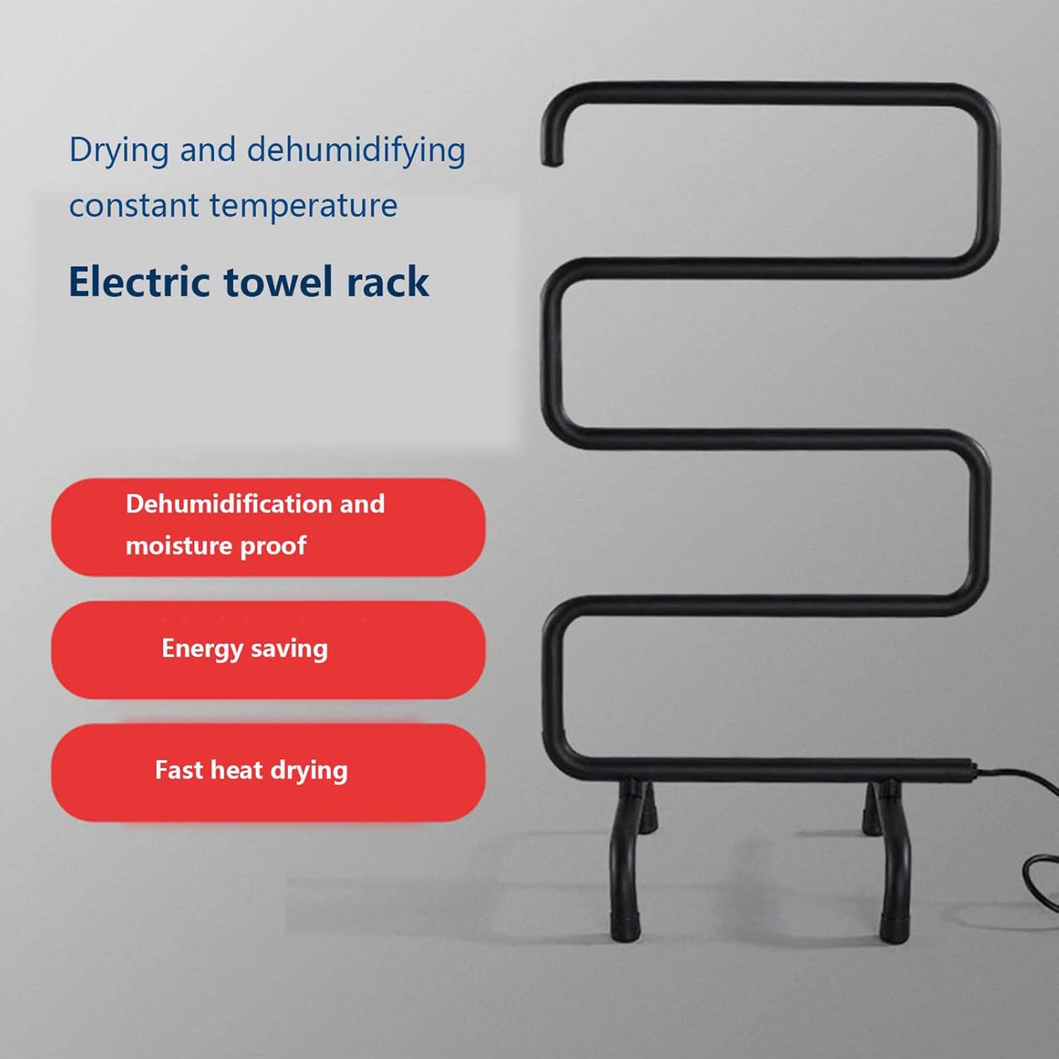Floor Mounted Towel Warmer Rack, Bended Electric Towel Warmer, Free Standing Heated Towel Rack, Heated Towel Rail Portable Home Bathroom Stainless Steel Plug-in Heated Towel Rail