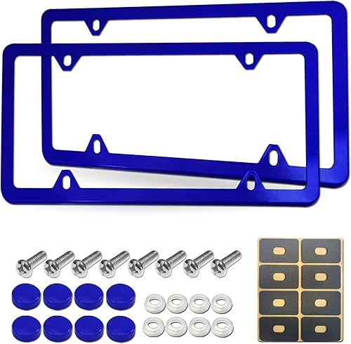 Marcos azules para placa de matrícula, cubiertas delanteras y traseras de aluminio para hombres y mujeres, paquete de 2 soportes delgados de 4