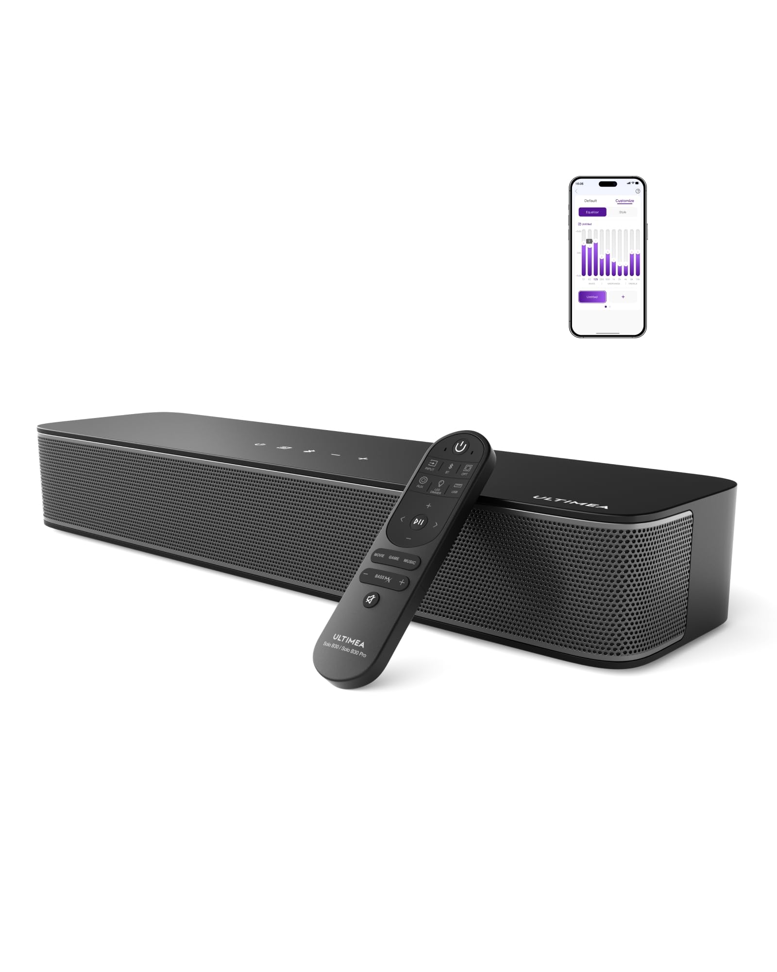 ULTIMEA Barra de Sonido TV de 2.1 Canales, Subwoofer Incorporado, Control de App, Barra de Sonido PC Todo en Uno, Barra Sonido TV Bluetooth 5.3, Opt/AUX//Montaje en Pared, Solo B30