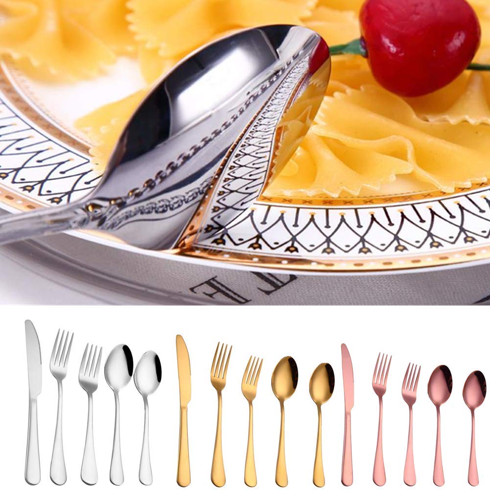 Geschirrset Tafelbesteck High-End-Geschirrset Besteck Schwarz Modernes Und Einfaches Geschirr Spiegel Poliertes Design Geeignet FüR Camping Party Familie Rose Gold,2 Persons