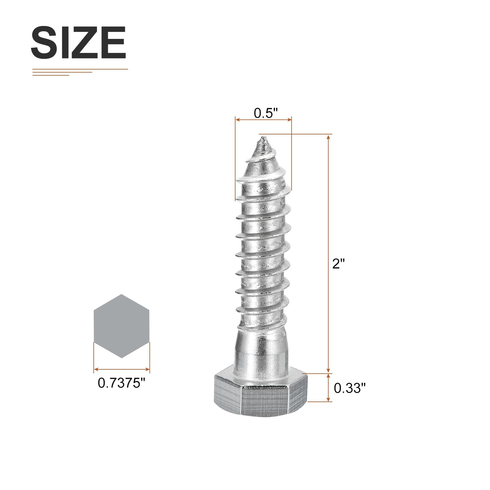 DTGN 1/2" x 2" Hex Lag Bolts, 5 Pack, for Woodworking Furniture - Image 2