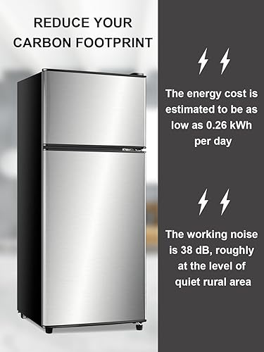 Miniatura 5 de KRIB BLING Refrigerador de 3.5 pies cúbicos con congelador de 2 puertas de ahorro de energía, refrigerador compacto con control de termostato