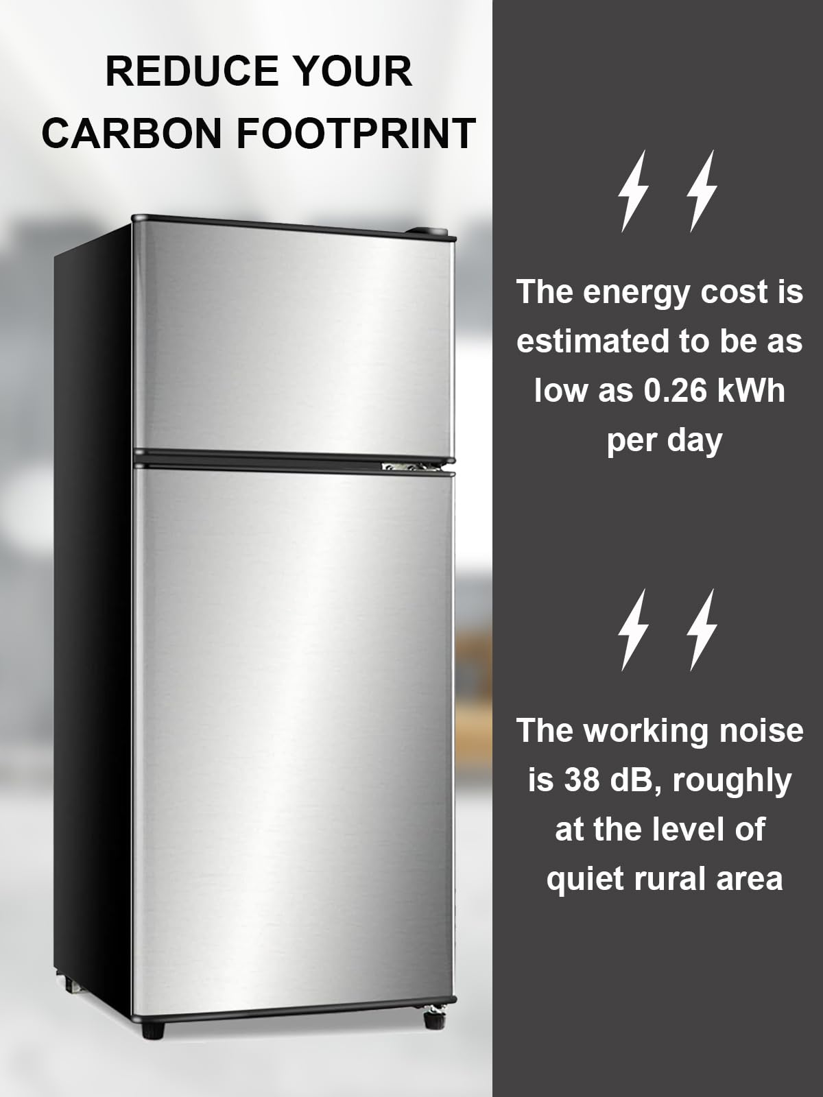 Krib Bling 3.8 Cu.Ft Refrigerator 2 Door 7 Level Adjustable Thermostat Control Top-Freezer Refrigerator Lock Fresh Energy Saving Silver on Fridge.com - View 5