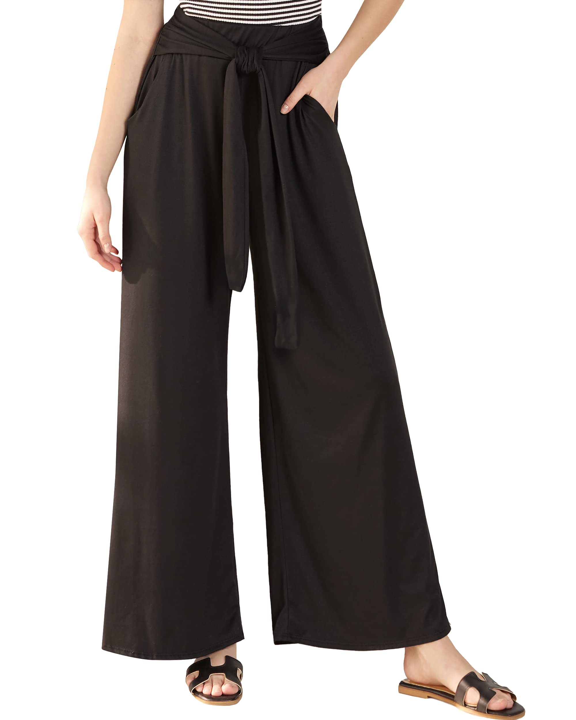 noflik Womens Comfy High Waisted Wide Leg Bell Bottom Pants with Elastic Waistband