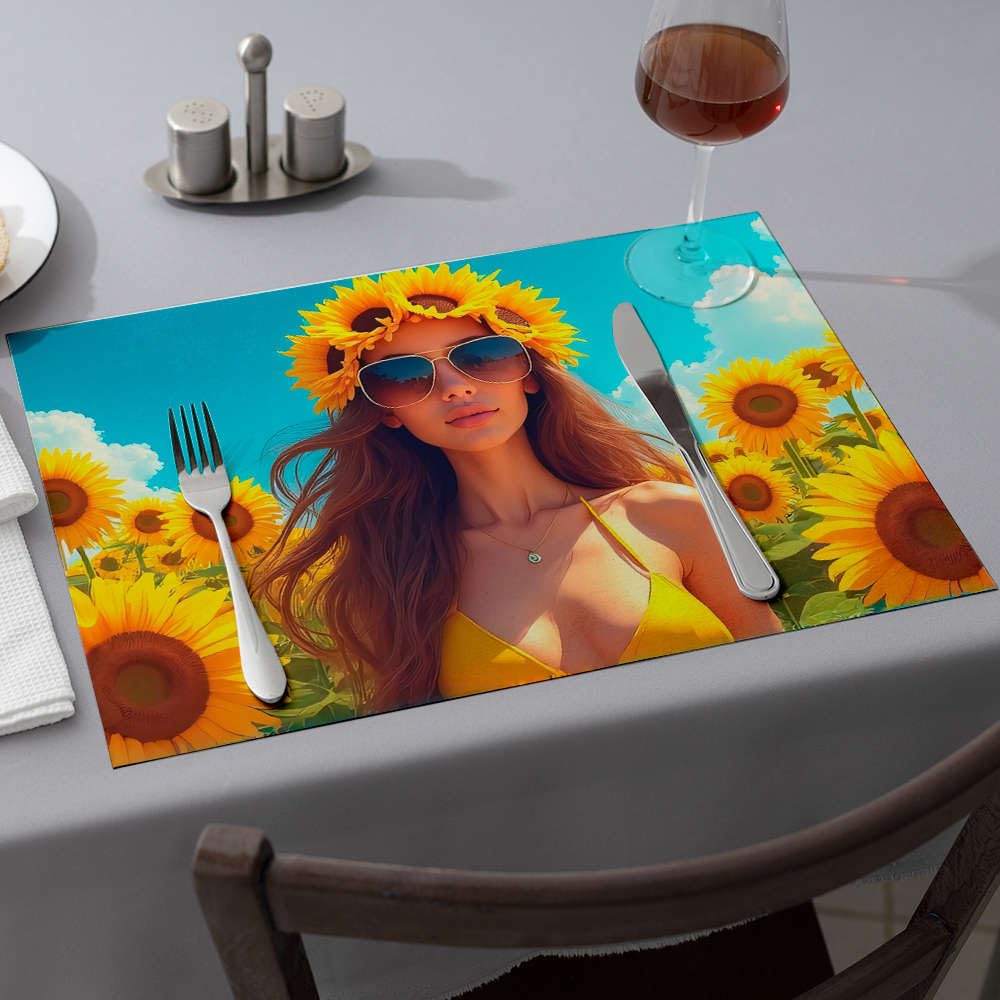 Set de table tournesol lavable x6 pour protéger efficacement le bois des taches de repas