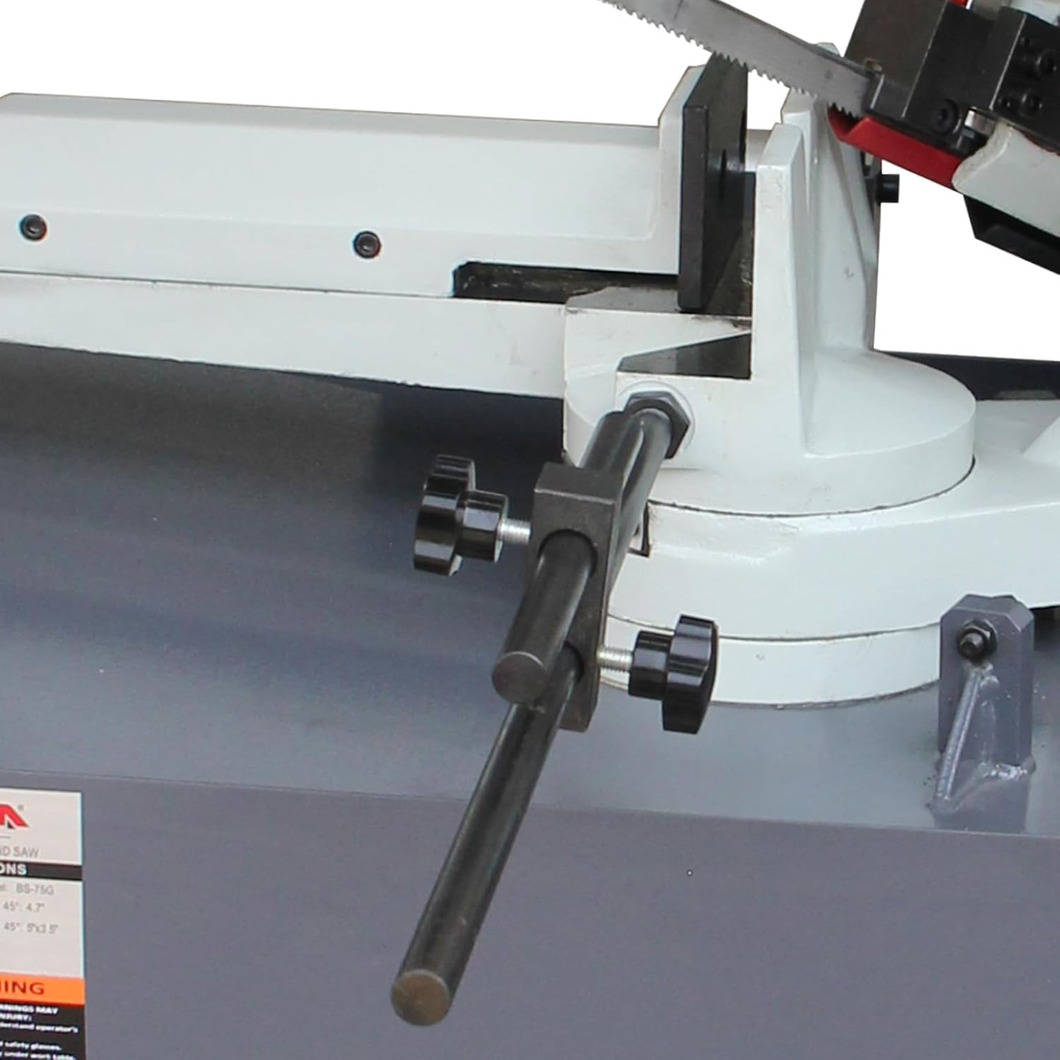 KAKA Mitering Metal Band Saw with 7.8 inch x 4.7 inch Cutting |45° Miter Angle, 1.1HP Motor for Steel and Aluminum, Auto Shut-Off Safety | BS-75G with Coolant System