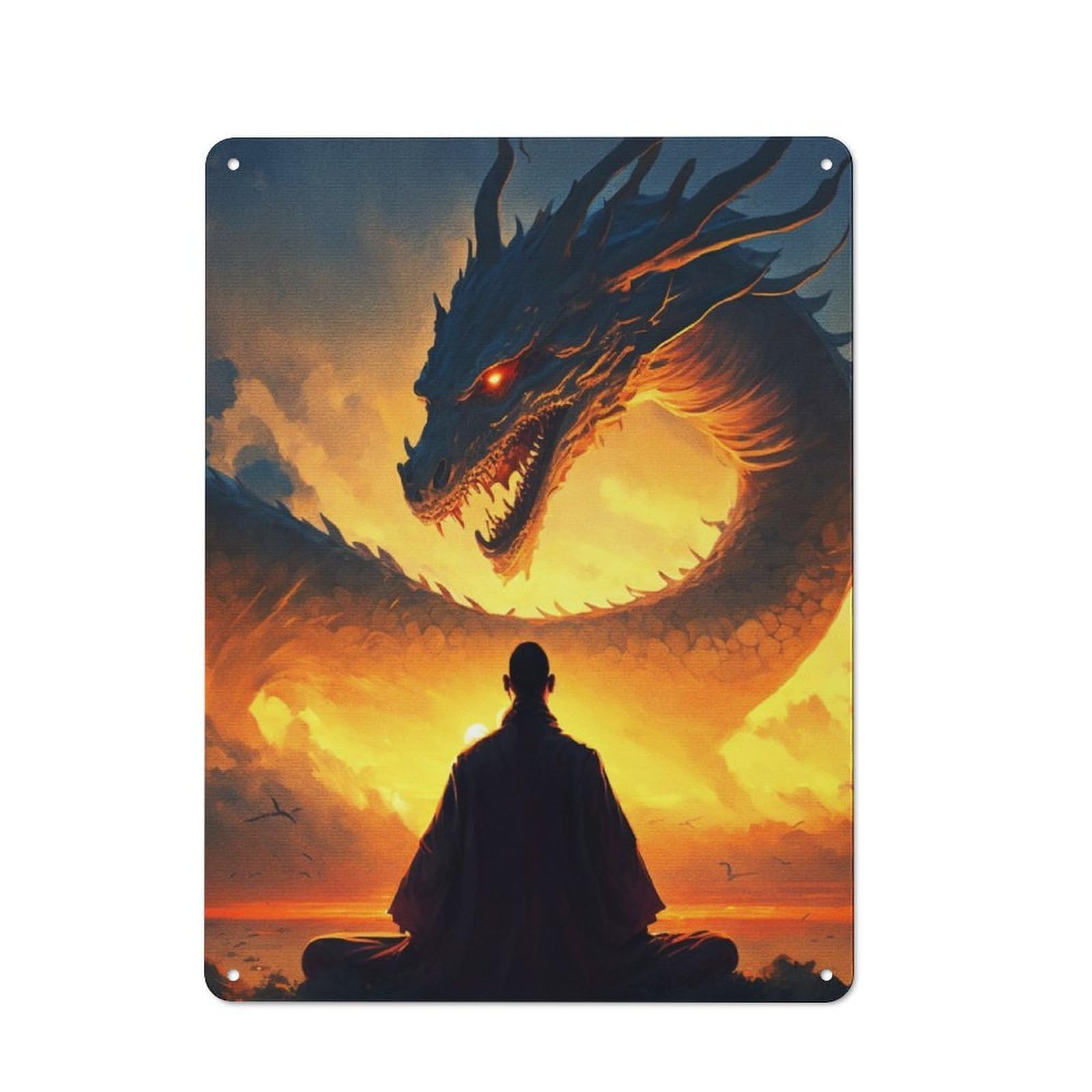 The Legend Dragon Printed Metal Sign, Easy to Hang Plaque for Living Room, Hallway, Kitchen Or Pet Corner, 40x30cm