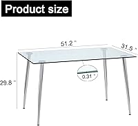 Vista 2 de Mesa de comedor rectangular moderna y minimalista de cristal para 4 y 6 personas con mesa de vidrio templado de 0.31 pulgadas y patas de metal