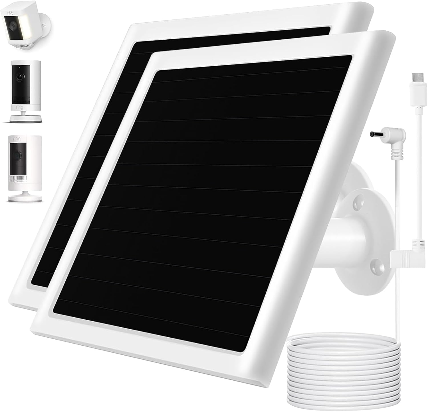 6W Solar Panel Charger for Ring Camera, Compatible with Ri ng Stick Up Camera and Ring Spotlight Plus/Pro Camera Battery, Waterproof (White 2Pack)