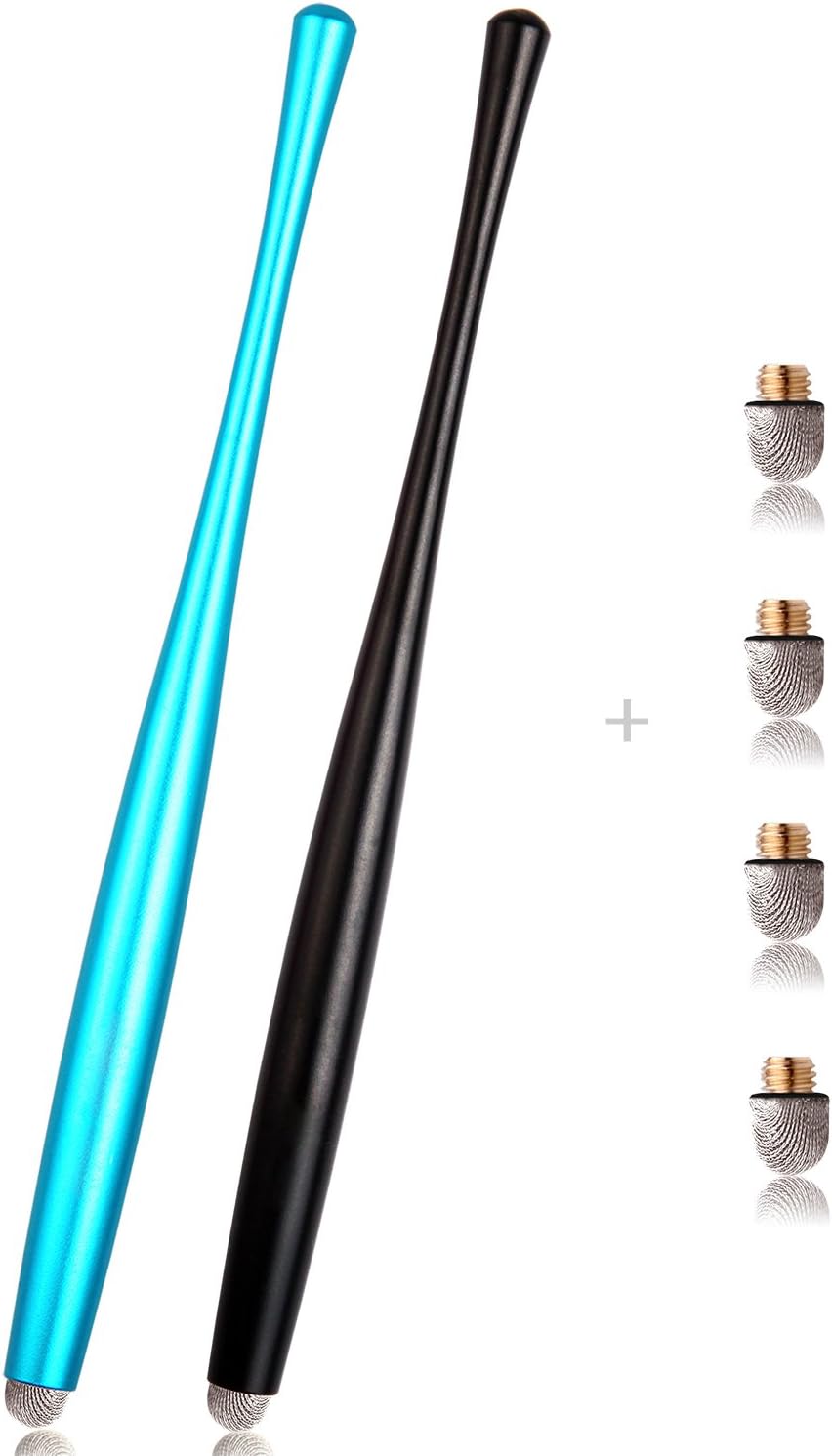 Capacitive Stylus Pens Premium Metal Slim 2 Pcs with 4 Replacement Nanofiber Tips for Touch Screen Tablets /iphone/ipad/Samsung Galaxy Note and More