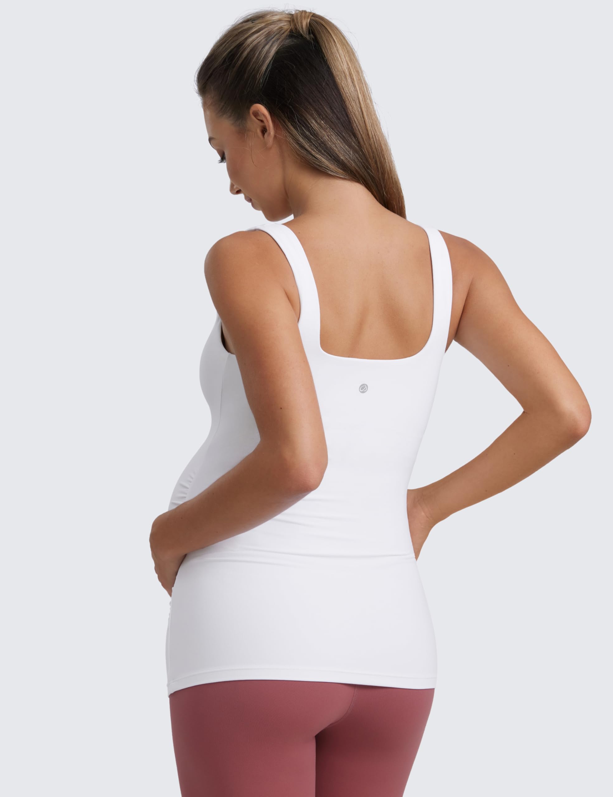 CRZ YOGA Butterluxe Mujer Cuadrado Cuello Maternidad Tanque Tops Fruncido Embarazo Yoga Camisa Acolchado