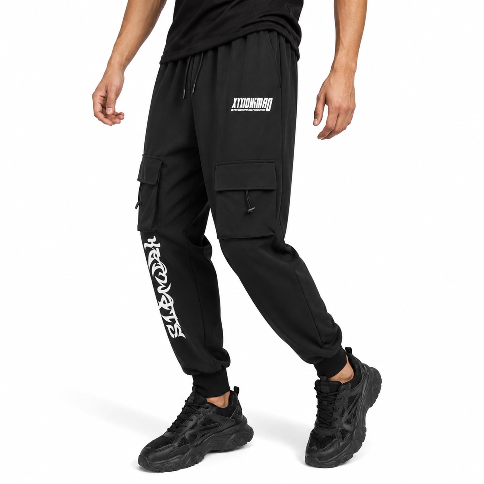 XYXIONGMAO Herren Schwarz Casual Loose Gothic Jogger Techwear Sweatpants Taktische Streetwear Cyberpunk Hiphop Cargohose für Herren
