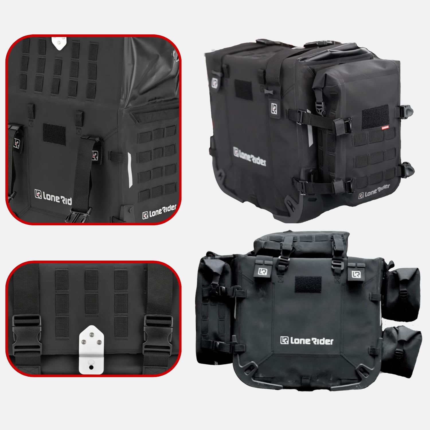 Lone Rider sacoches Moto rackless pour BMW R1250GS R1200GS – sacoches latérales étanches 31L / 38L sans Support