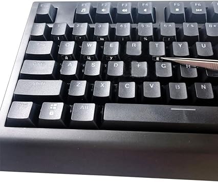 2PCS Russian Keyboard Side Stickers for OEM Height Mechanical, Computer Desktop Keyboards, Side Keyboard Replacement Stickers with Transparent Background & White Lettering