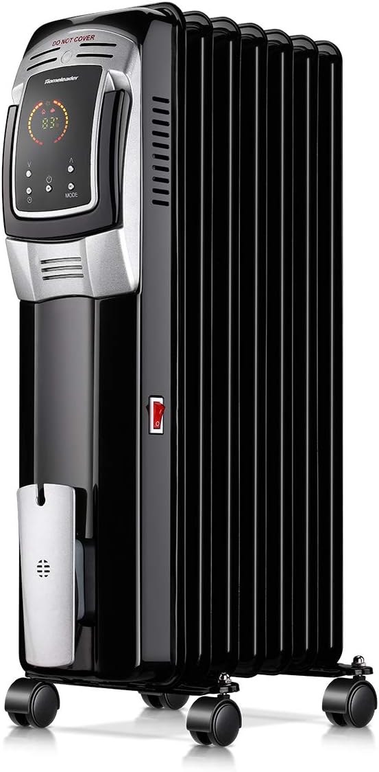 Homeleader 1500W Oil Heater, Space Heater with LED Display Screen, 24-Hour Timer and Remote Control, Electric Oil Filled Radiator Heater, Black