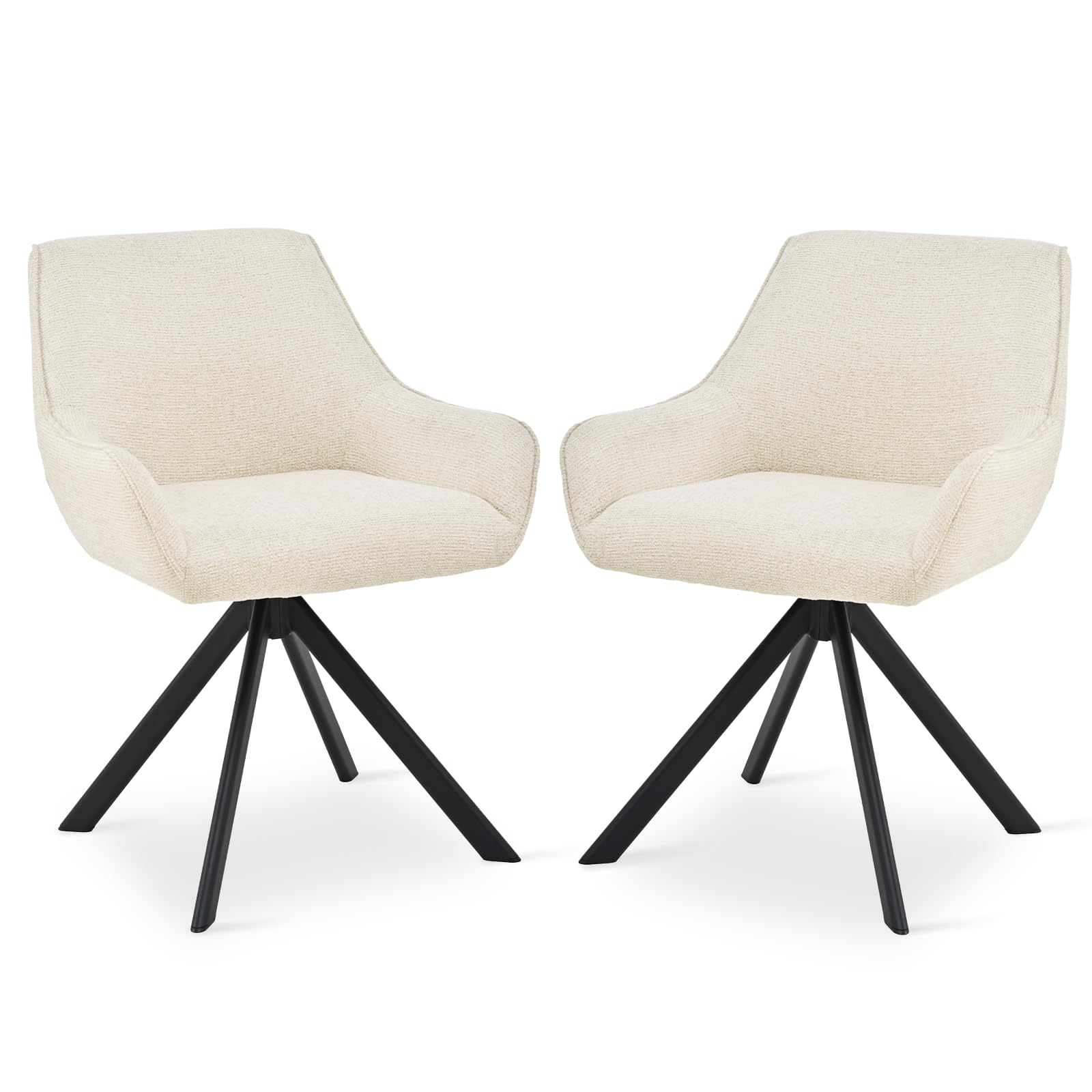 Goeurvant Dining Chairs Set of 2 with Armrests 360° Swivel Chairs, Kitchen Chair with Metal Frame and Backrest for Dining Room Living Room, Office Beige-Chenille
