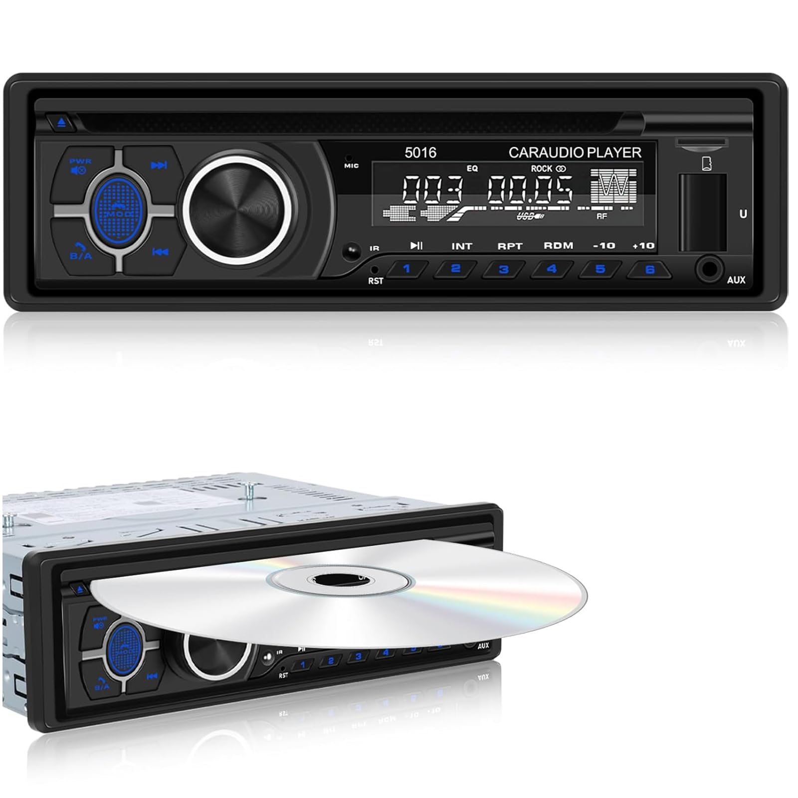 1Din Autoradio CD Player - Radio Mit Cd Player mit Bluetooth Freisprechfunktion - Audio Empfänger mit AM/FM Radio - DVD/USB/SD Karten/AUX Anschluss + Fernbedienung