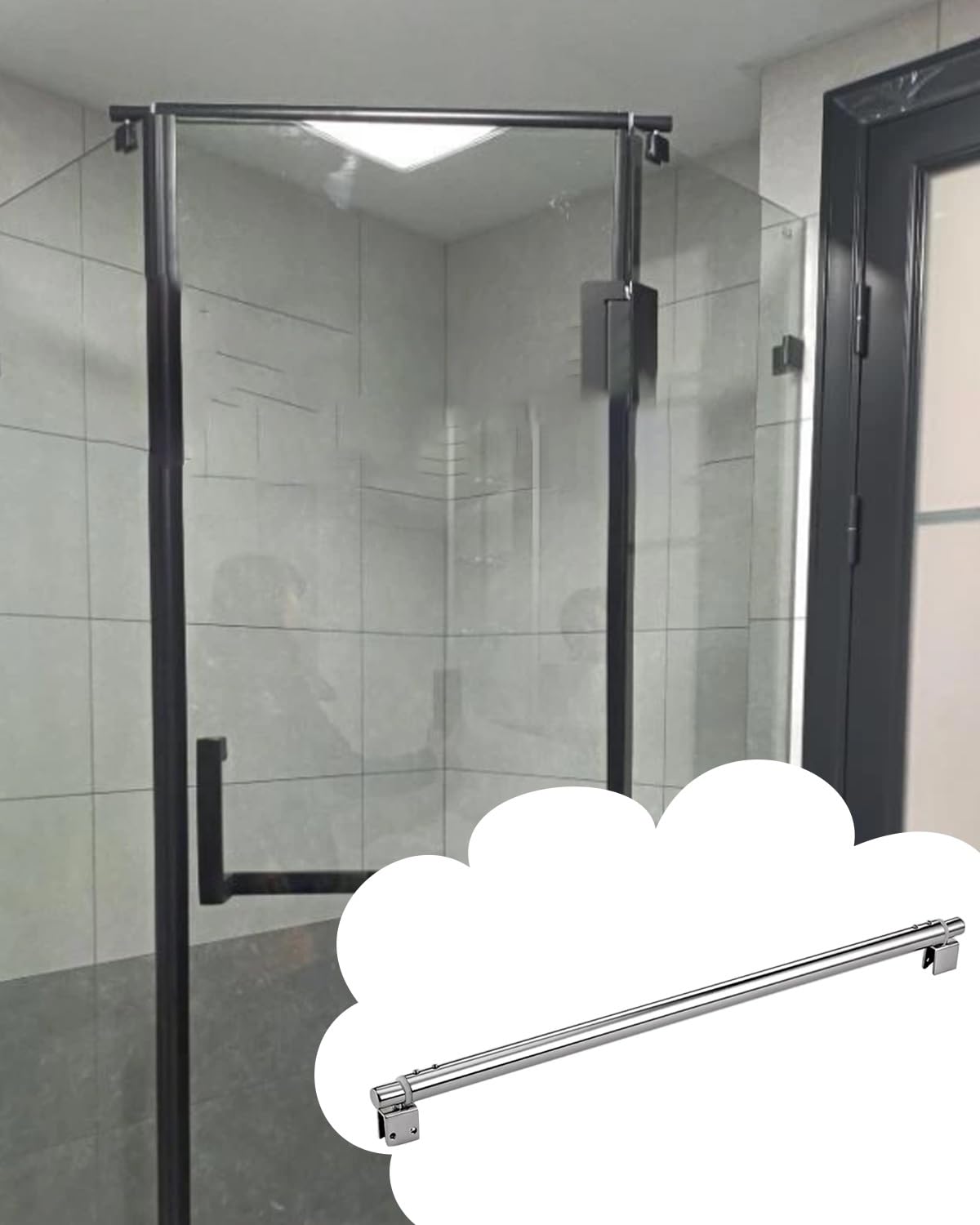 Elitix Style-C Adjustable Shower Glass Support Bar With Swivel Clamp, Bathroom Glasses Stabilizer Fits Thickness 8-12Mm Fiberglass, Ceramics Enclosure Clamp(,100-120Cm(39.4-47.2In))