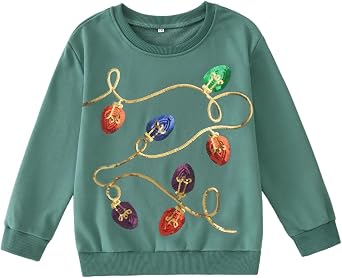 MODNTOGA Merry Christmas Sweatshirt Girl Christmas Light Sequins Graphic Crewneck Shirt Kid Retro Xmas Holiday Pullover Tops