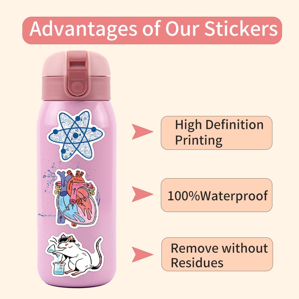 100Pcs Funny Biology Stickers Laptop Car Scrapbook Phone Skateboard Suitcase Luggage Bike Biological Sciences Vinyl Waterproof Aesthetic Personalised Stickers for Teens Boys Girls Adults - Image 4