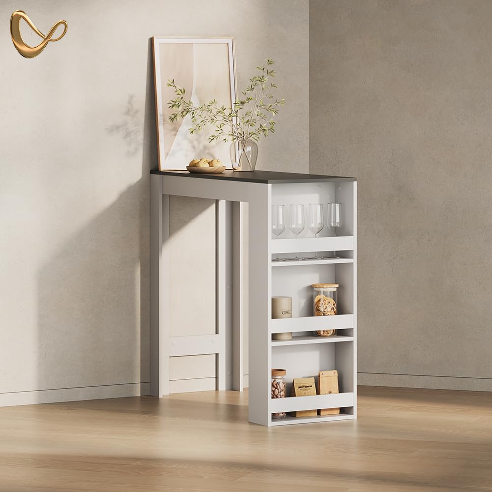 Livinity Tavolo da bar Regusa, Bianco/antracite, 45 x 110 cm