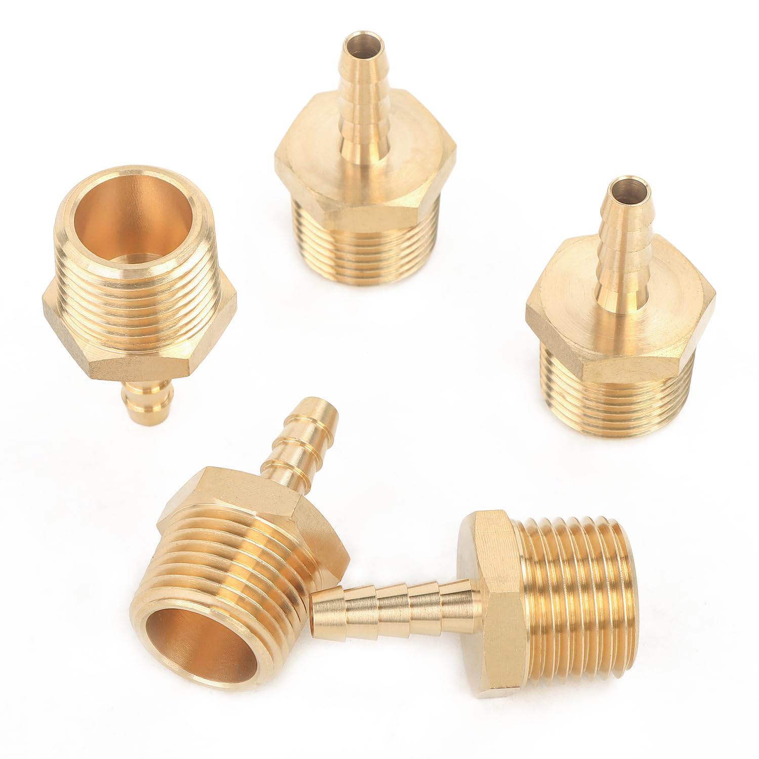 LTWFITTING Brass Barbed Fitting Coupler/Connector 1/2-Inch Male BSPT x 6mm Hose Barb(Pack of 5)