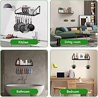 Vista 6 de Hanging Pots & Pans Rack,Wall Mounted Pots Pans Organizer Holder Rack with 8 Hooks, Kitchen Wall Storage Organizer Hanger Shelves for Pans Set