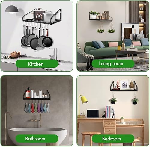 Miniatura 6 de Estante para colgar ollas y sartenes, organizador de ollas de pared con 8 ganchos, organizador de almacenamiento de pared de cocina, estantes