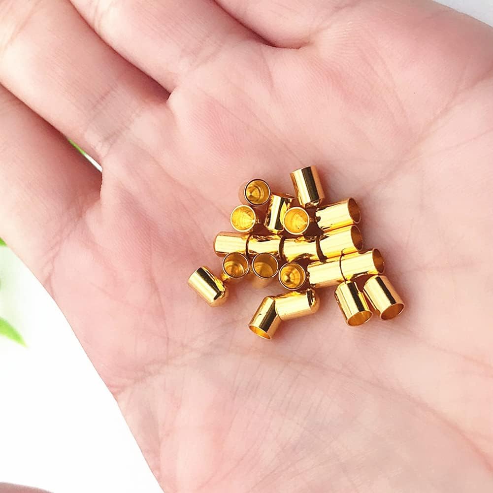 10Pcs Stopper Beads Brass Rubber Beads Slider Beads Insert Rubber Beads 2 Hole Adjustable Slider Clasps Round Beads with Column End Caps for DIY Leather Cord Bracelet, 3mm Hole - Image 5