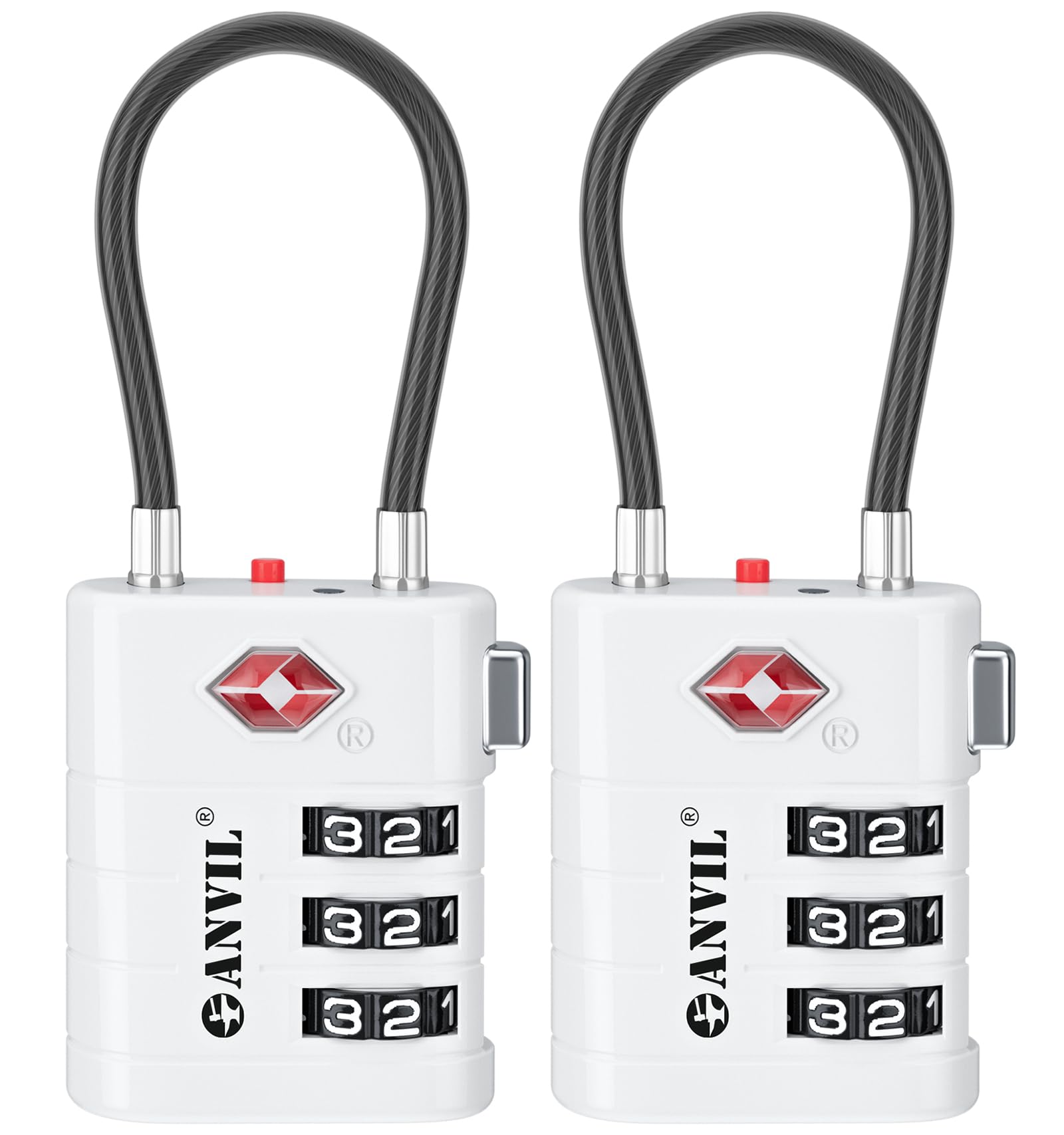 ANVIL TSA Approved Luggage Locks – High Security TSA008 Combination Travel Locks with Inspection Indicator for Suitcases and Backpacks. (2, White)