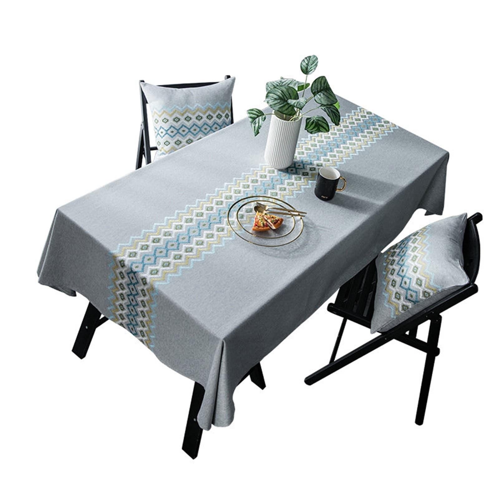 Nappe rectangulaire en coton lin gris anti-rayures pour table de salon