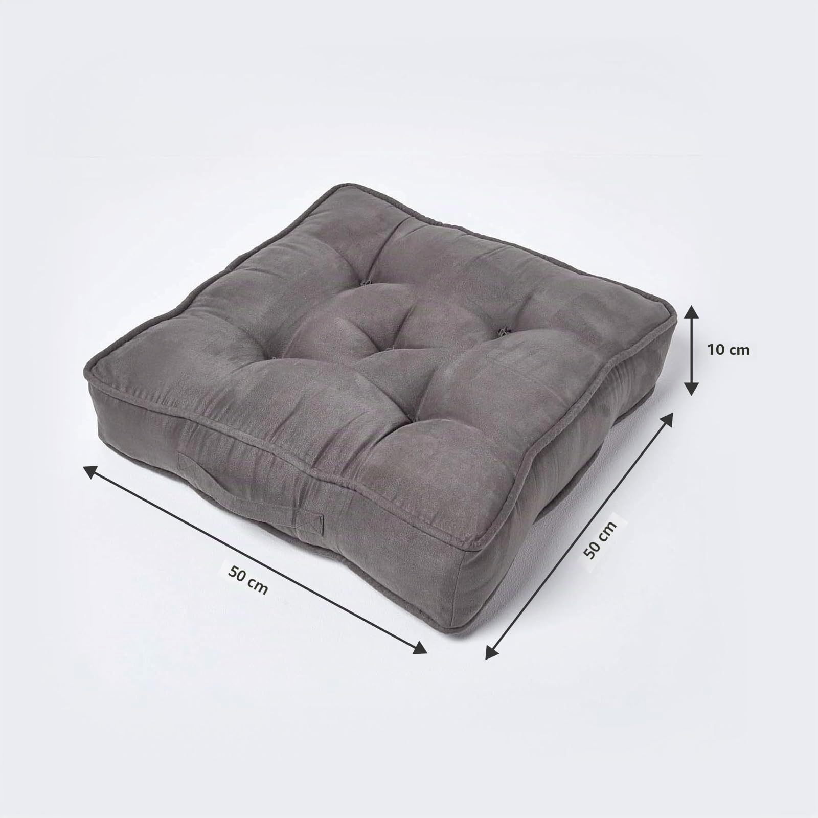 HOMESCAPES Coussin d’Assise rehausseur, Coussin de Sol en suédine Gris foncé, 50 x 50 x 10 cm