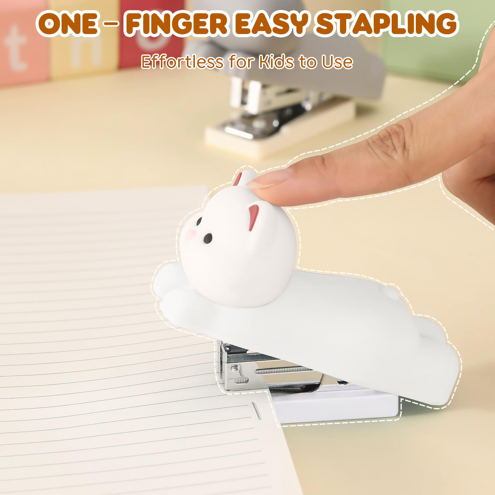 Honagu Mini Cute Animal Stapler with Staples, Cartoon Stereoscopic Silicone (PVC) Stapler, Labor-Saving Office Supplies for Teachers, Students,Girls,Gift Stocking Stuffers for Kids( Puppy): White