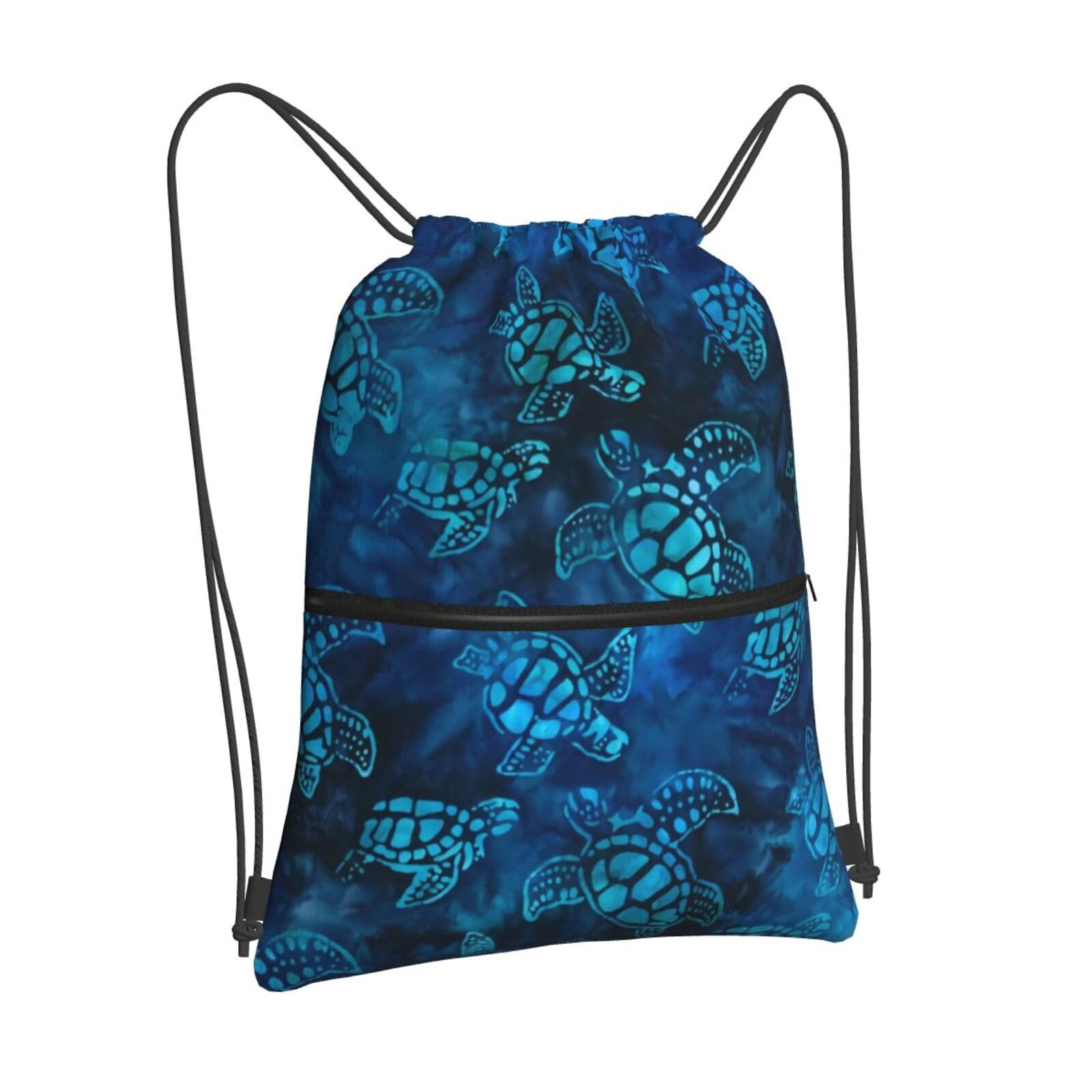 Newhomestyle Watercolor Blue Sea Turtle Drawstring Backpack Bag, Adjustable Outdoor Sport Sackpack, Durable Waterproof Gym Cinch Bag, Lightweight Zipper Beach Bag for Men Women โ image 1